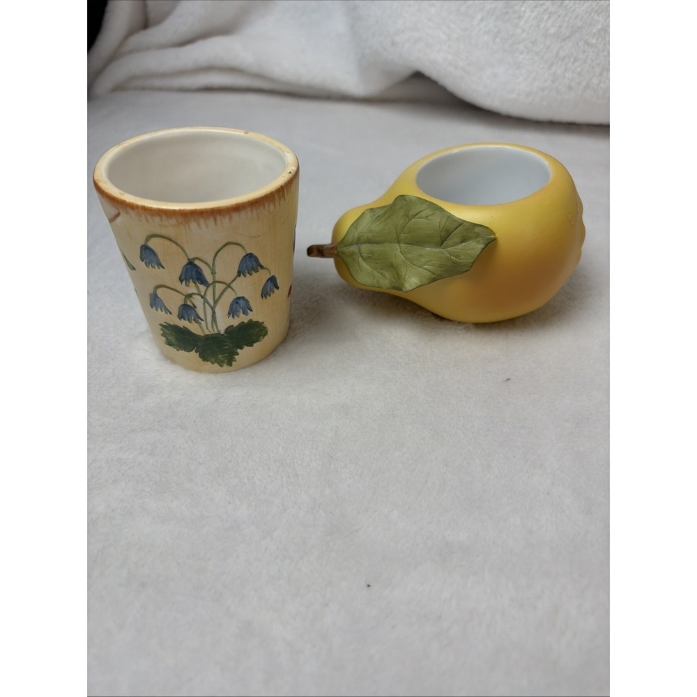 Vintage 90s Ceramic Candle Holder Set Yankee Botanical & PartyLite Figural Pear